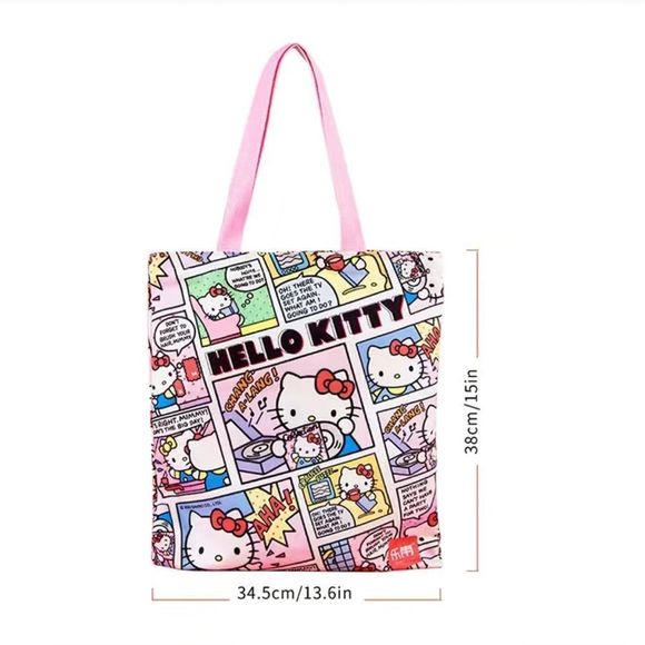 Hello kitty canvas tote bag with zipper comic style Sanrio - Picture 2 of 5